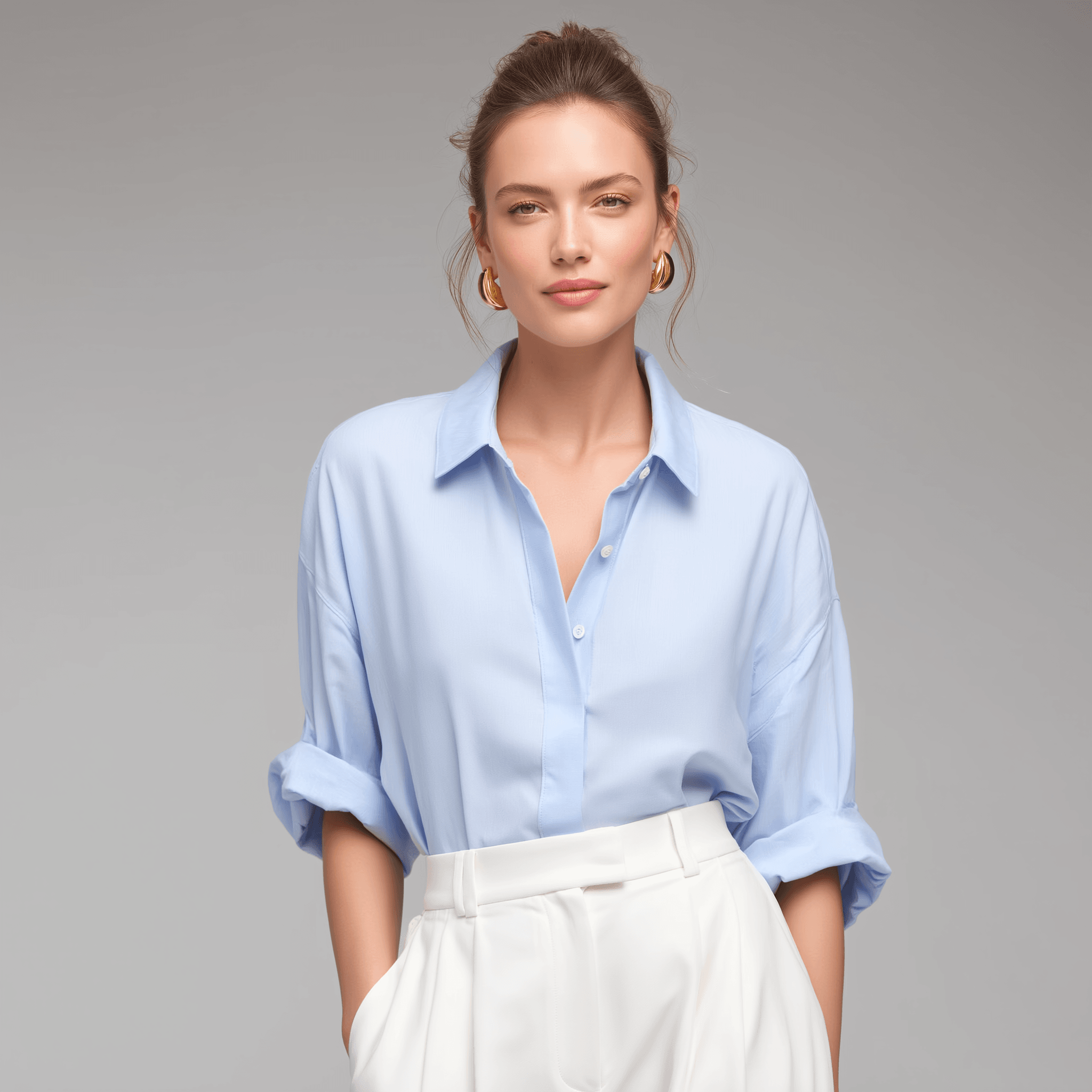 Minimalist portrait in blue shirt