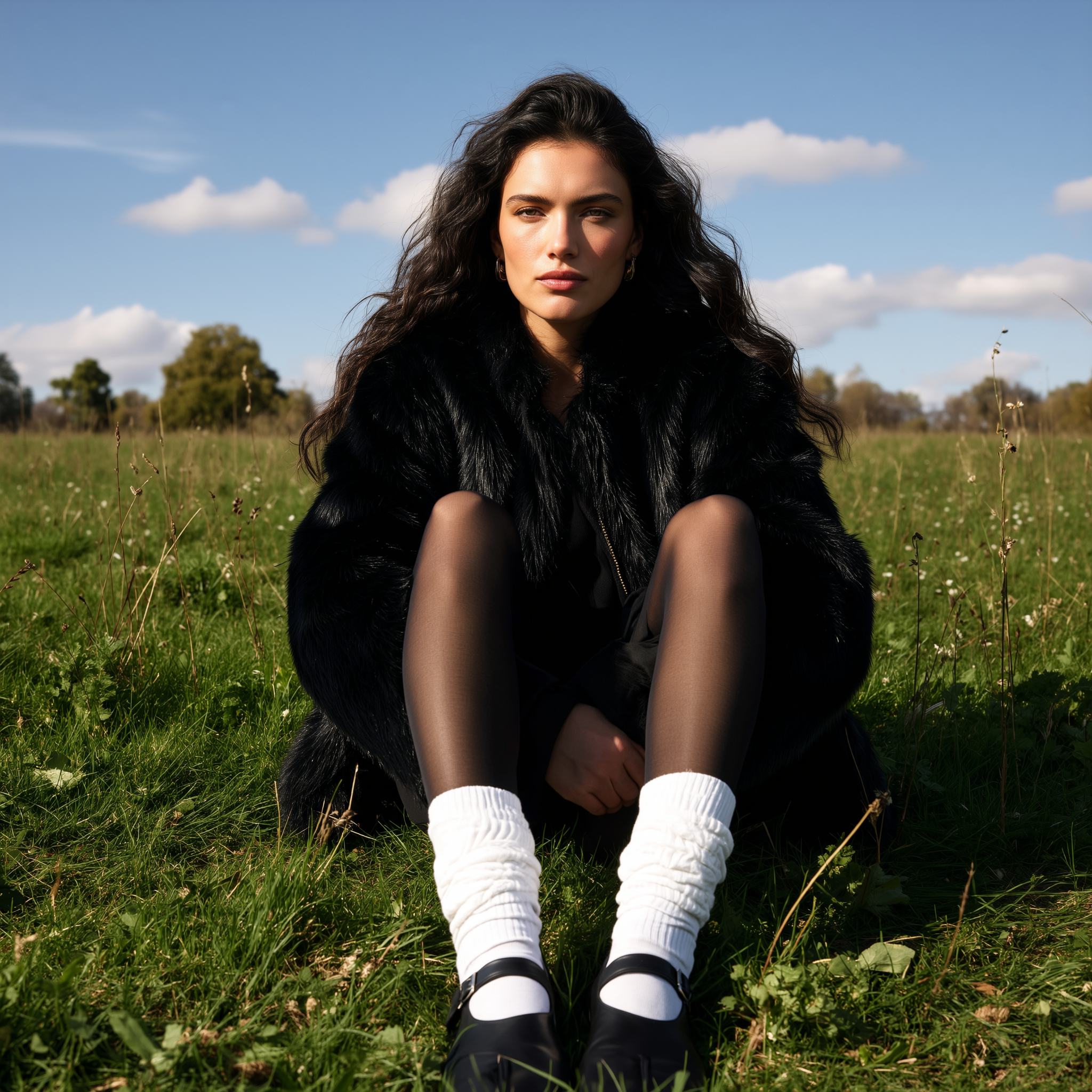 Outdoor lifestyle portrait in fur coat